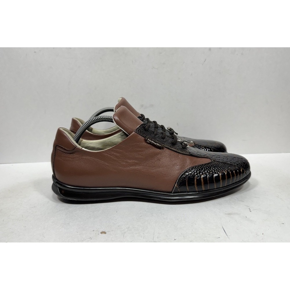 Mauri 8547 Crocodile Brown Leather Sneakers Shoes Men's Size 9 M